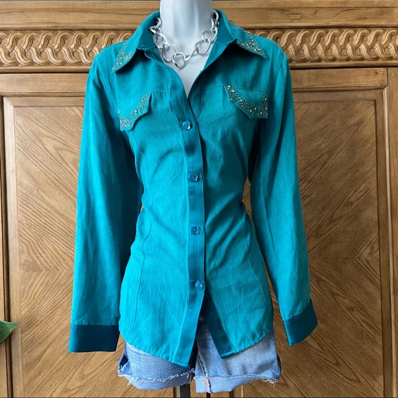 Drapers & Damons Vintage Green Faux Suede Blouse - Picture 2 of 9